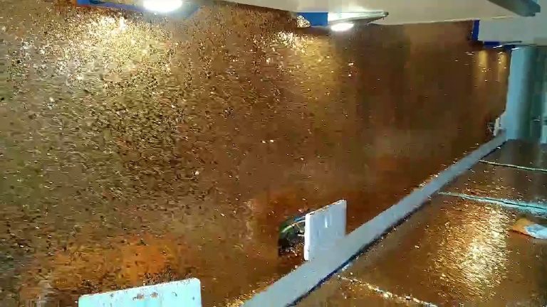 Copper glitter going on wet over a dark ground — masked up, and still to be lacquered.