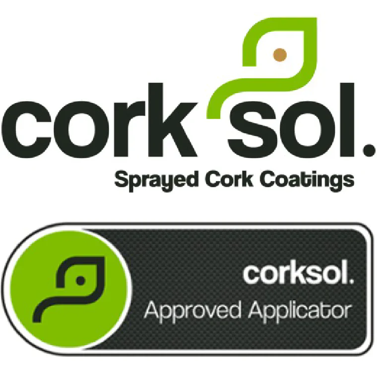 The CorkSol Sprayed Cork Coatings mark, and the CorkSol Approved Applicator badge