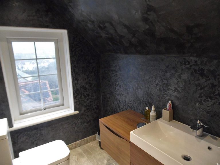 Smooth waxed ceiling, textured walls -  creating a rich, contemporary finish with natural depth