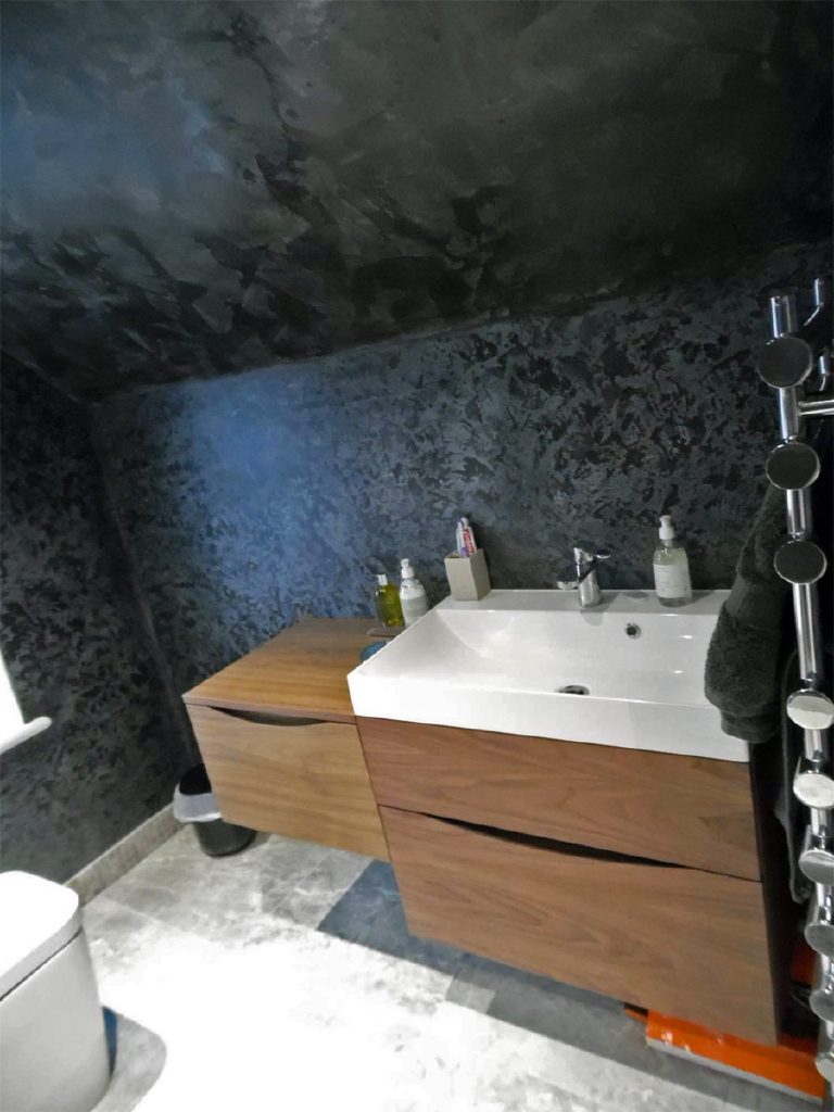 Smooth waxed ceiling, textured walls -  creating a rich, contemporary finish with natural depth