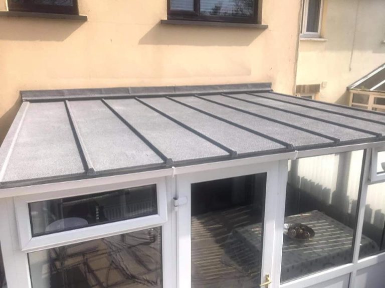 The finished roof looking down from the upstairs window over the conservatory