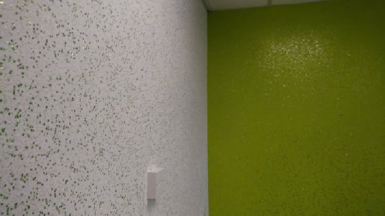 Detail of the green flake finish just applied