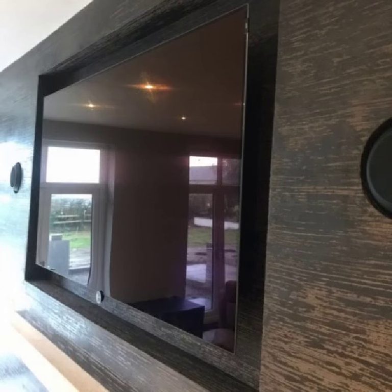 The TV recess in the finished wall
