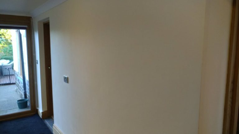 The bare hallway wall before its glitter flake coat