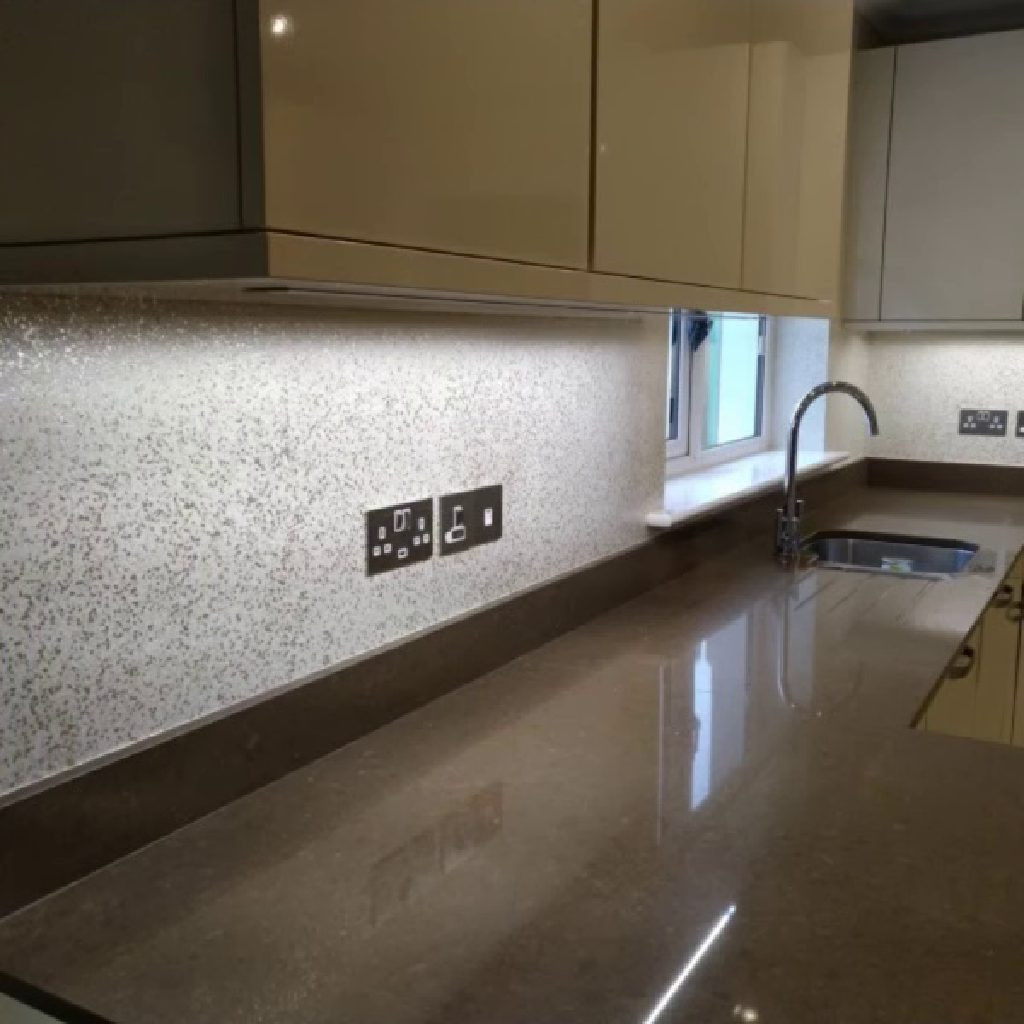 The Ilumitextra splashback running the length of the worktop