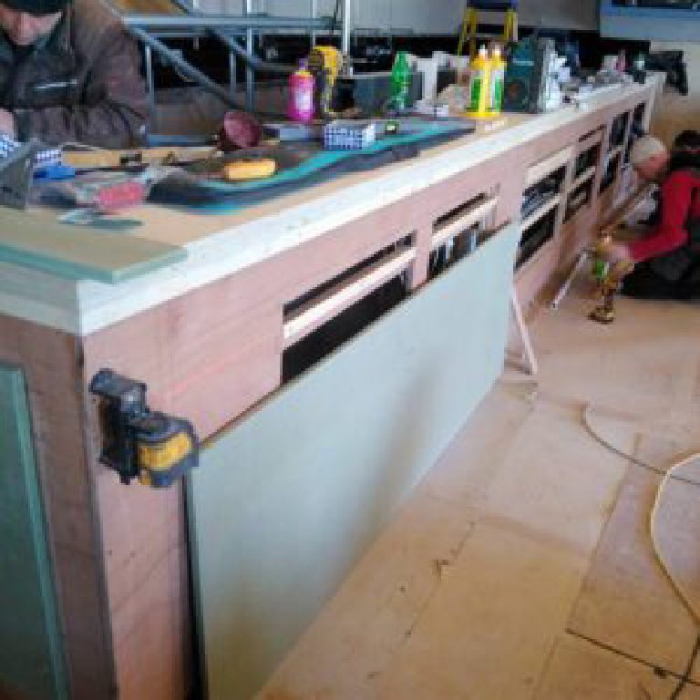 The bar carcass in bare boards with tools everywhere