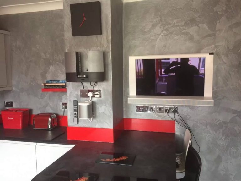 The widest view of the finished kitchen