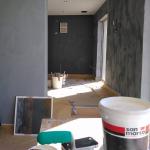 The two greys side by side — smooth Marmorino Classico and the textured sparkle wall