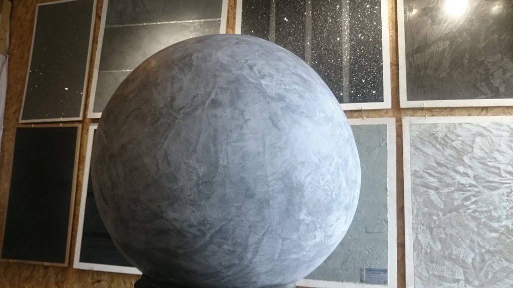 The sphere mid-polish in the workshop
