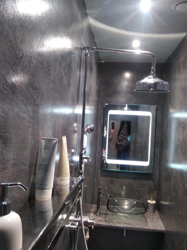 The finished shower room, one continuous surface from floor to ceiling