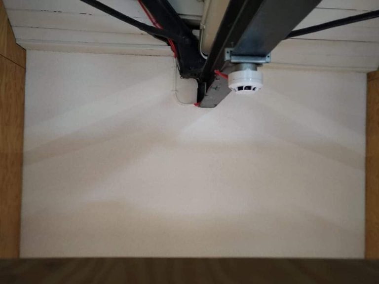The corked ceiling in the corner, detector coated over