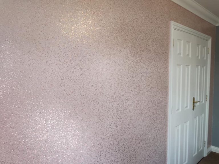 The pink glitter feature wall shimmering in the daylight
