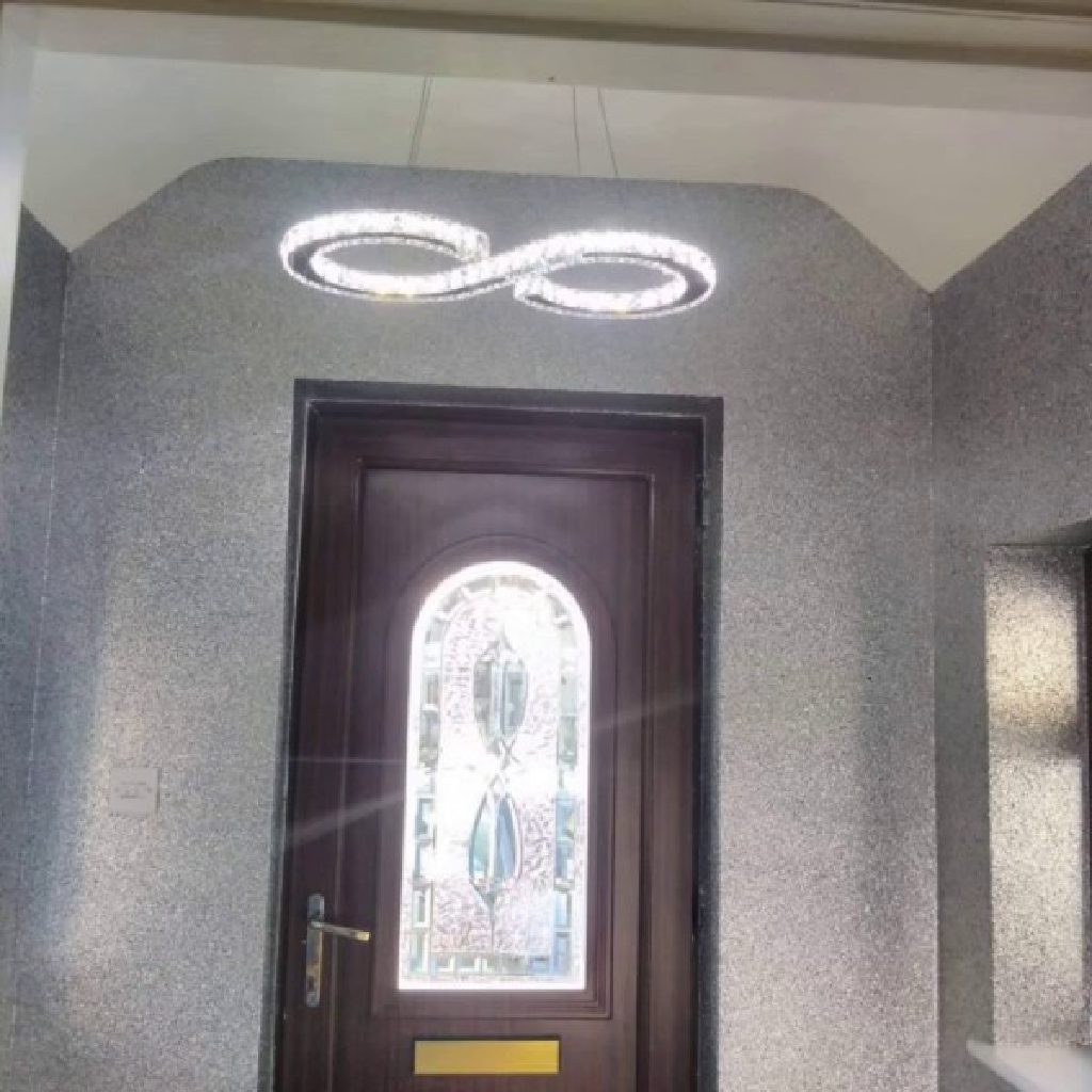 The front door framed in pure silver glitter