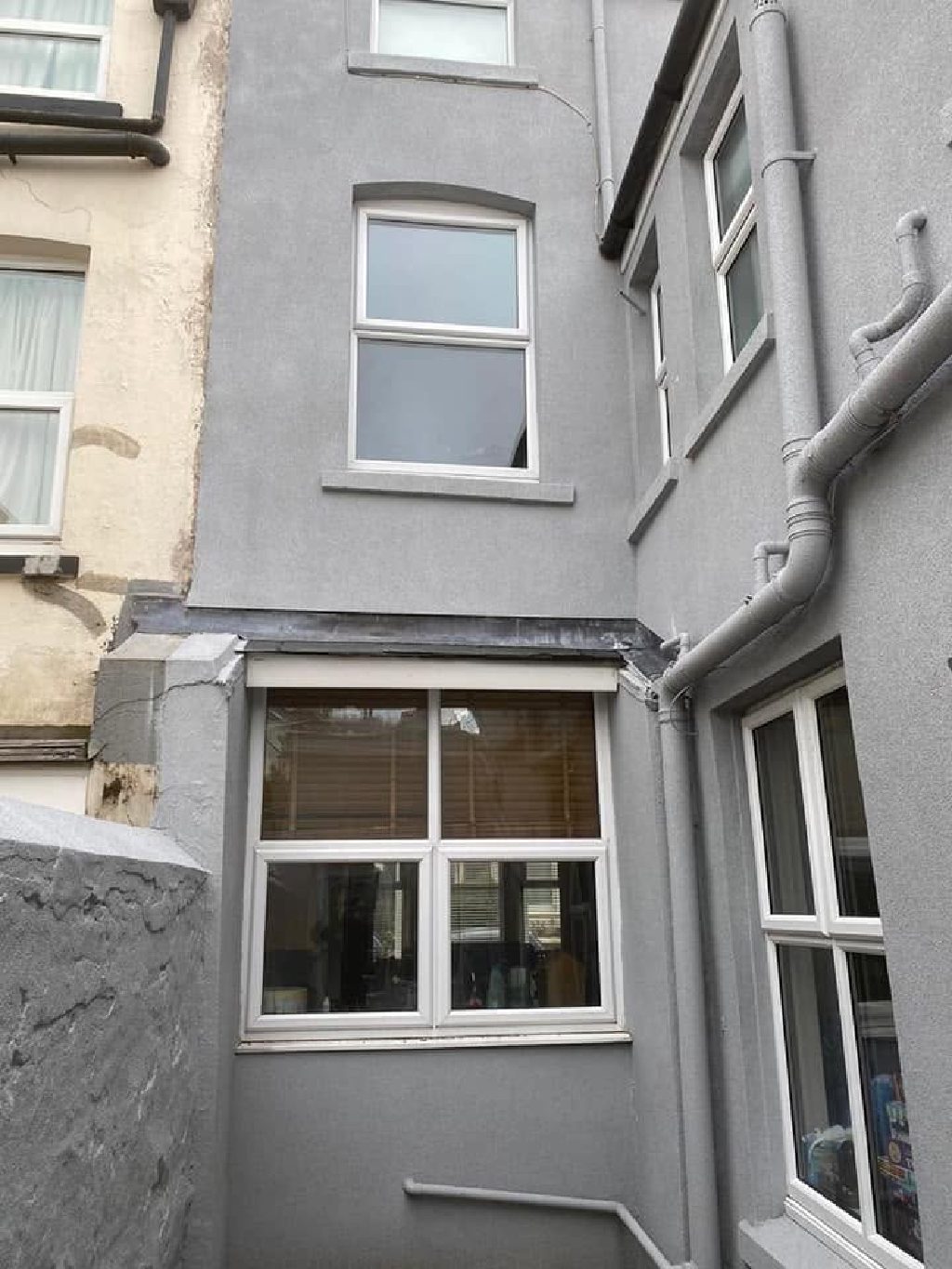 The finished elevation around the windows